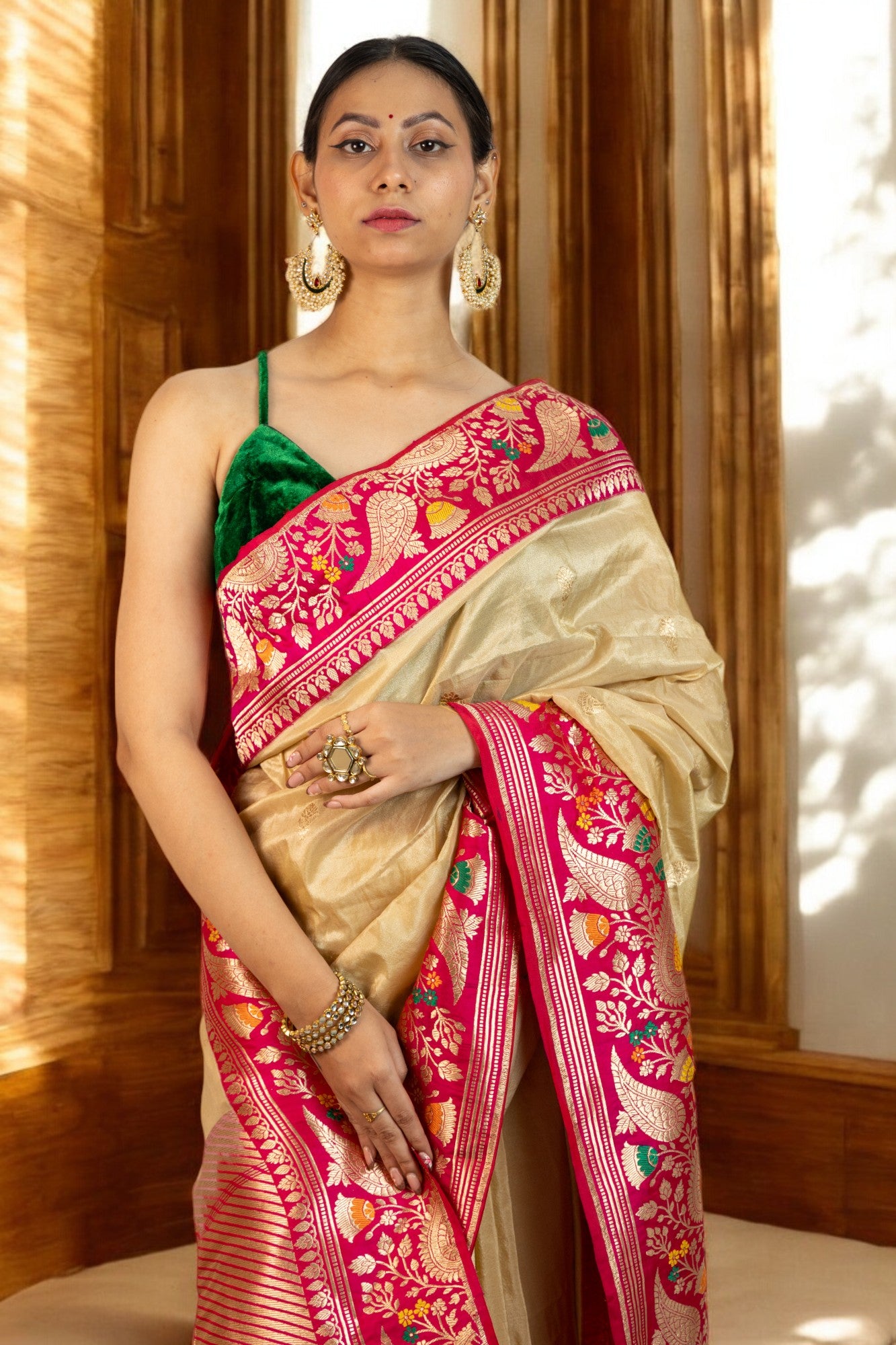 Golden gleam with Fuchsia Panch Meena
