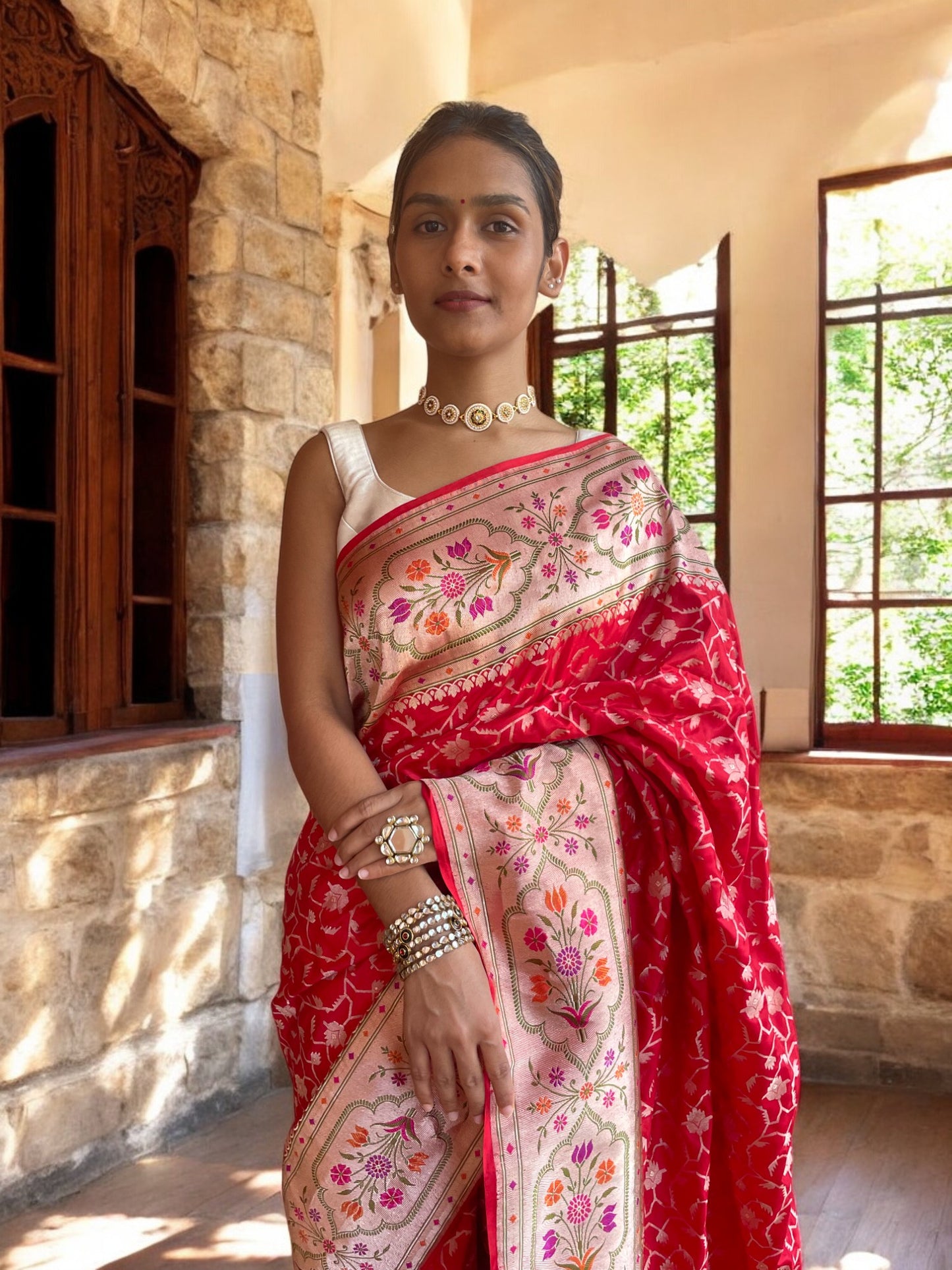 Sindoori Jangla haal Panch Meena Elegance
