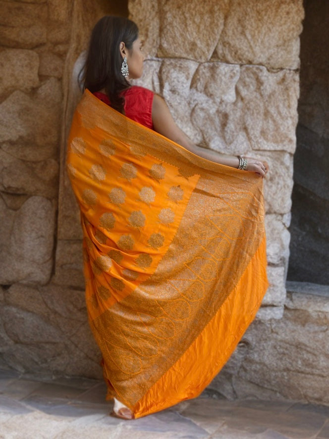 Antique Zari Orange Crepe