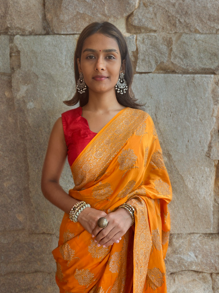 Antique Zari Orange Crepe