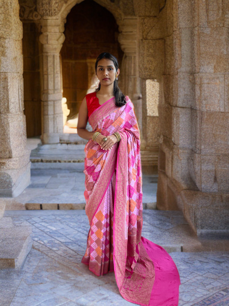 Gharchola Handpainted Floral Blush