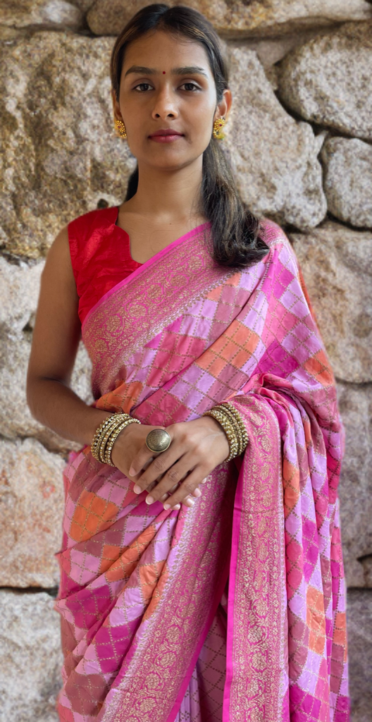 Gharchola Handpainted Floral Blush