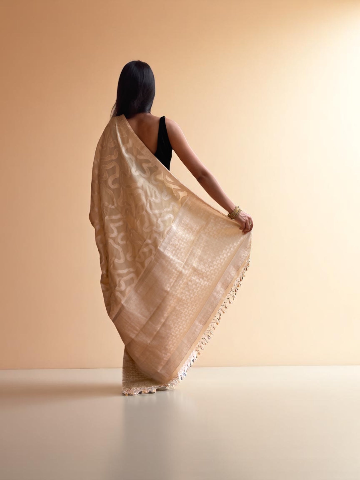 Powder peach Cascade Banarasi Silk
