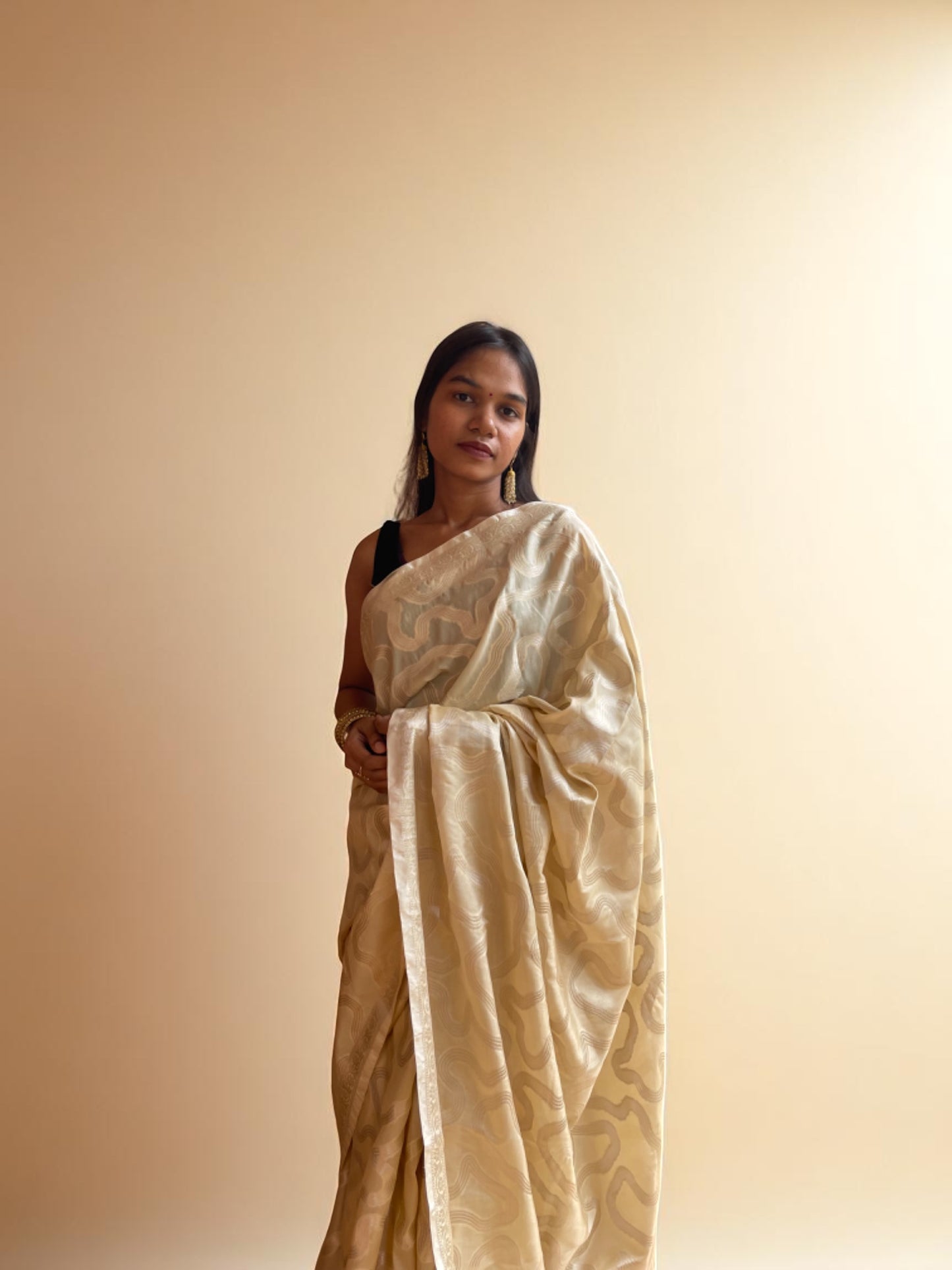 Powder peach Cascade Banarasi Silk