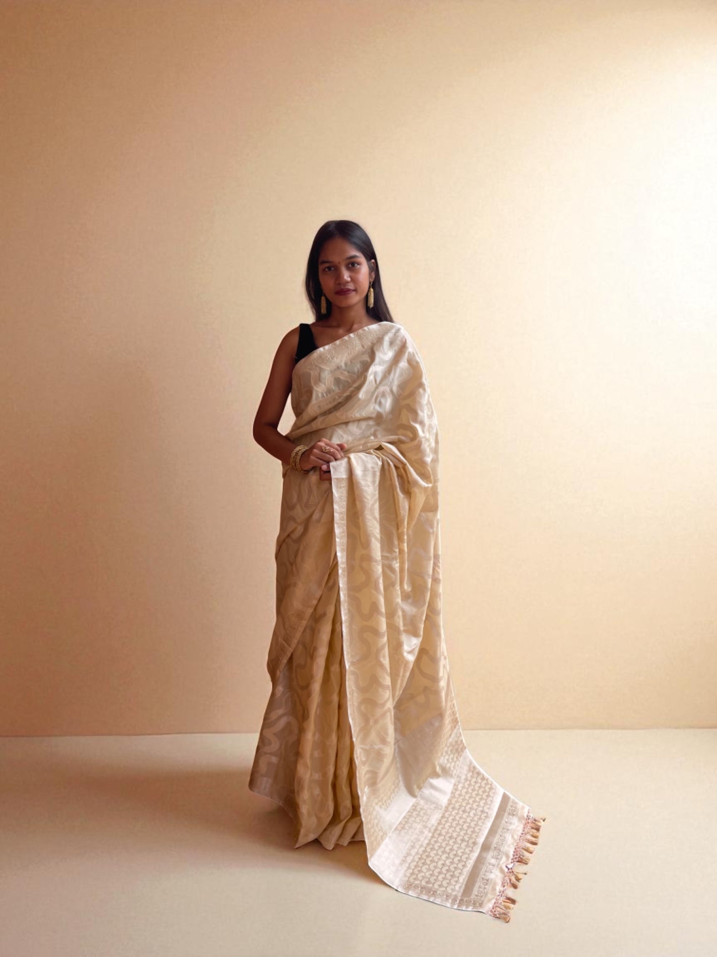 Powder peach Cascade Banarasi Silk