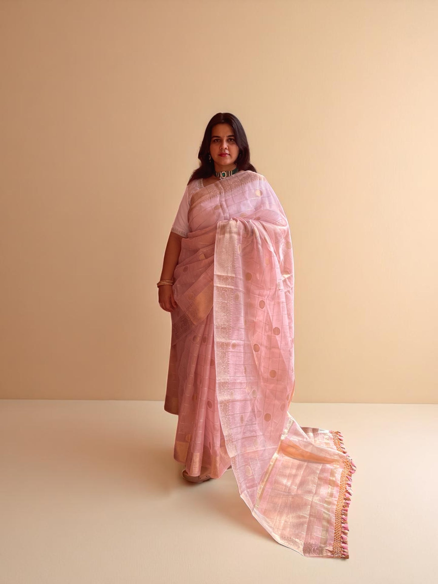 Blush Bloom Zari Check