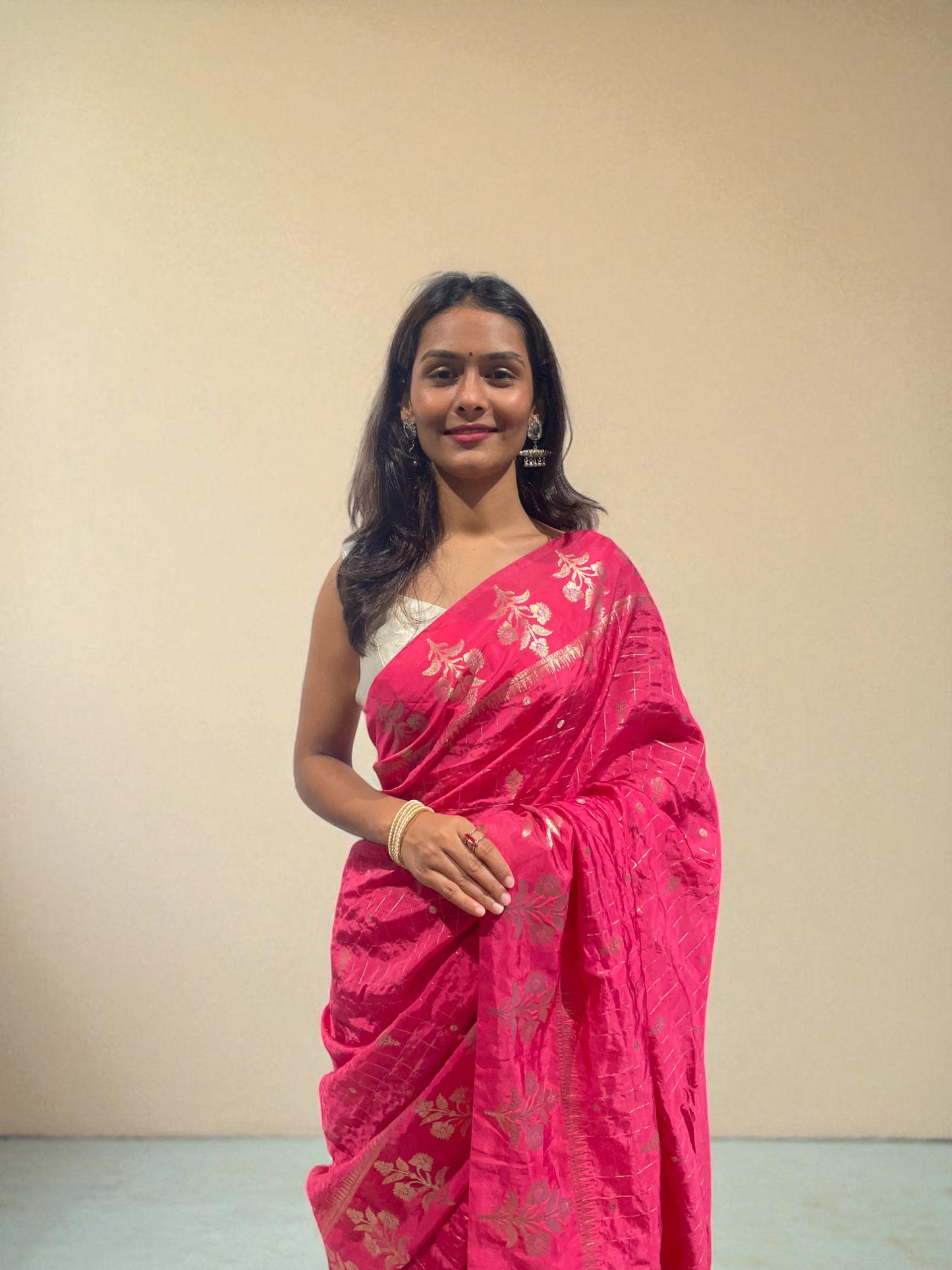 Magenta Bloom Zari Drape