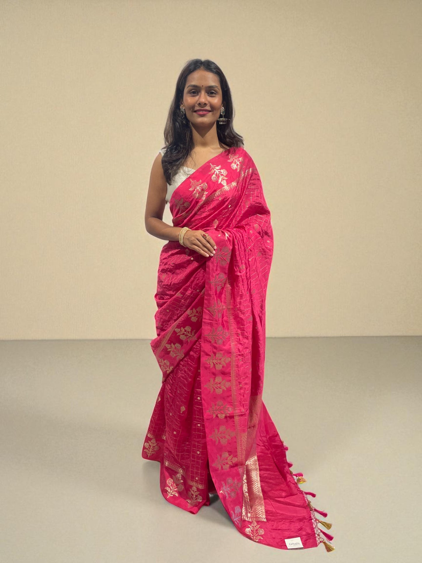 Magenta Bloom Zari Drape