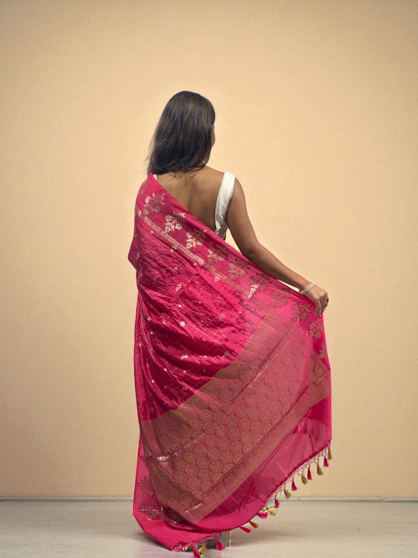 Magenta Bloom Zari Drape