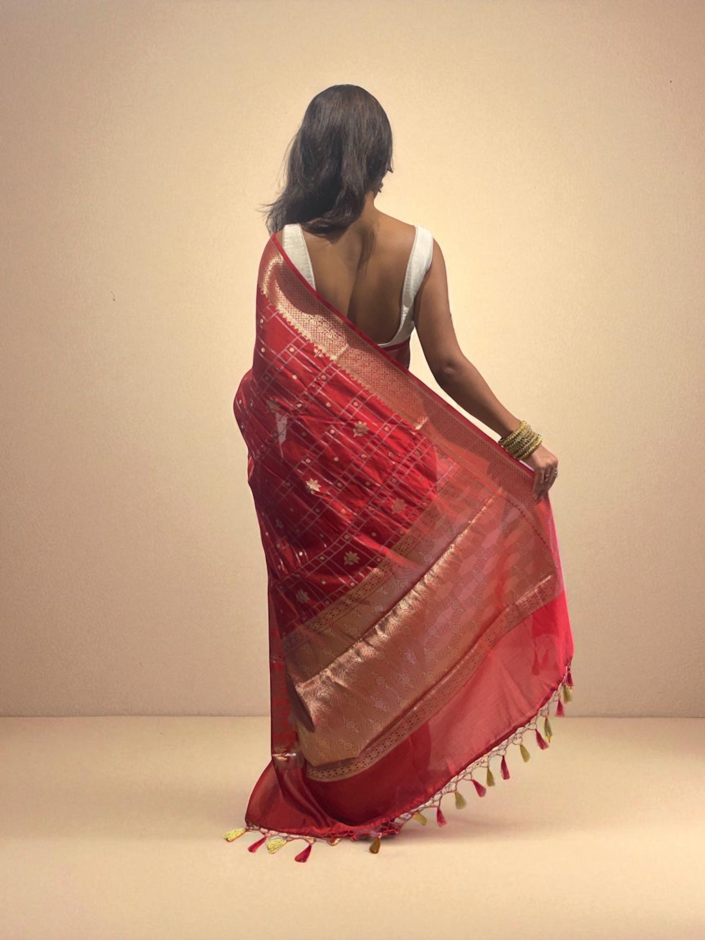 Crimson Glint Zari Weave