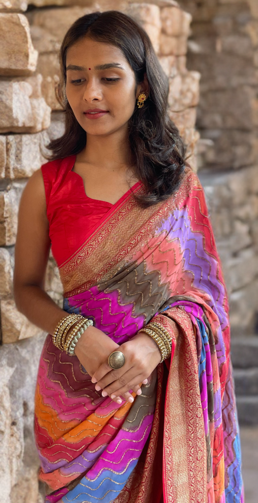 Handpainted  Leheriya Banarasi Crepe