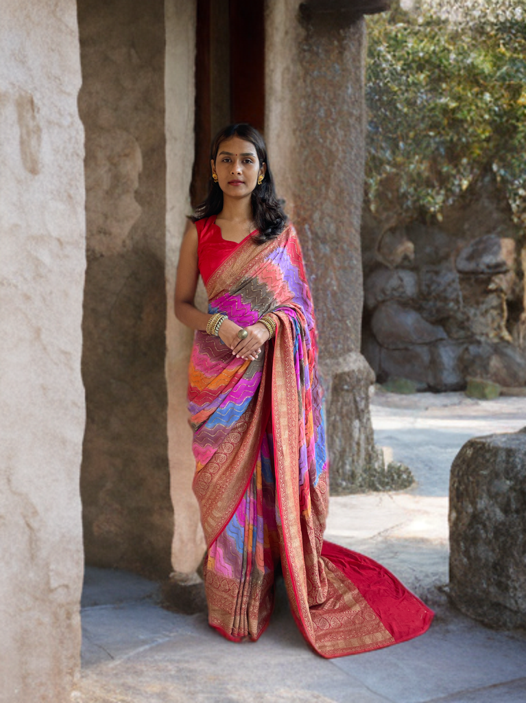 Handpainted  Leheriya Banarasi Crepe