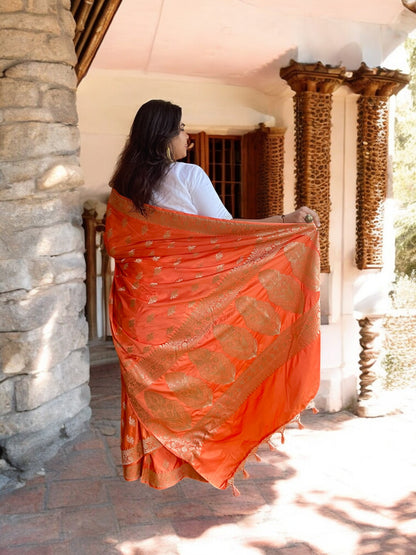 Vibrant Orange Kalgi Mughal Floral Poise