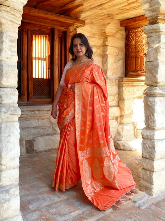 Vibrant Orange Kalgi Mughal Floral Poise