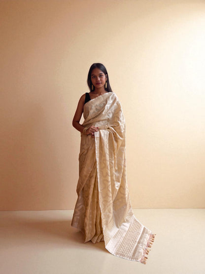 Powder peach Cascade Banarasi Silk