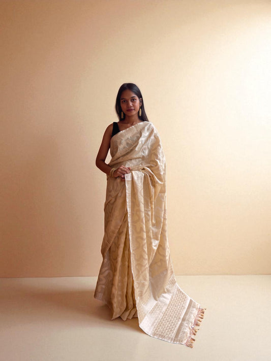 Powder peach Cascade Banarasi Silk