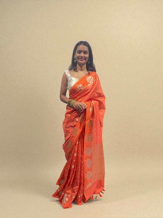 Saffron Glow Zari Drape