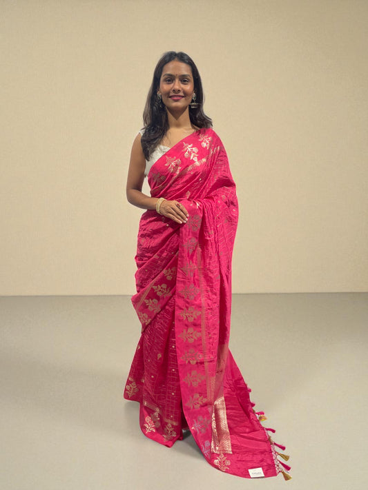 Magenta Bloom Zari Drape