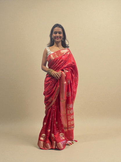 Crimson Glint Zari Weave