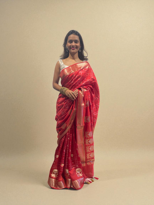 Crimson Glint Zari Weave