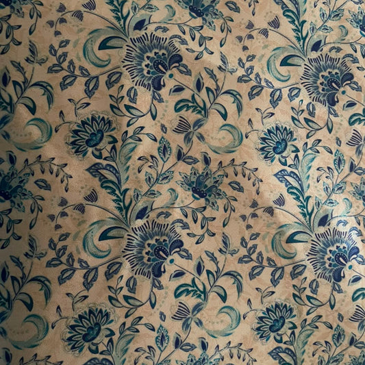 Banarasi Cream With Blue Flower Jaal