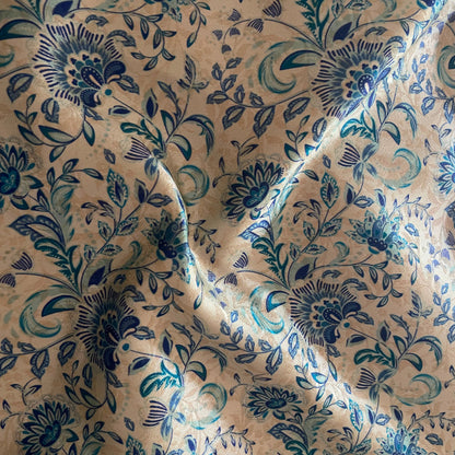Banarasi Cream With Blue Flower Jaal