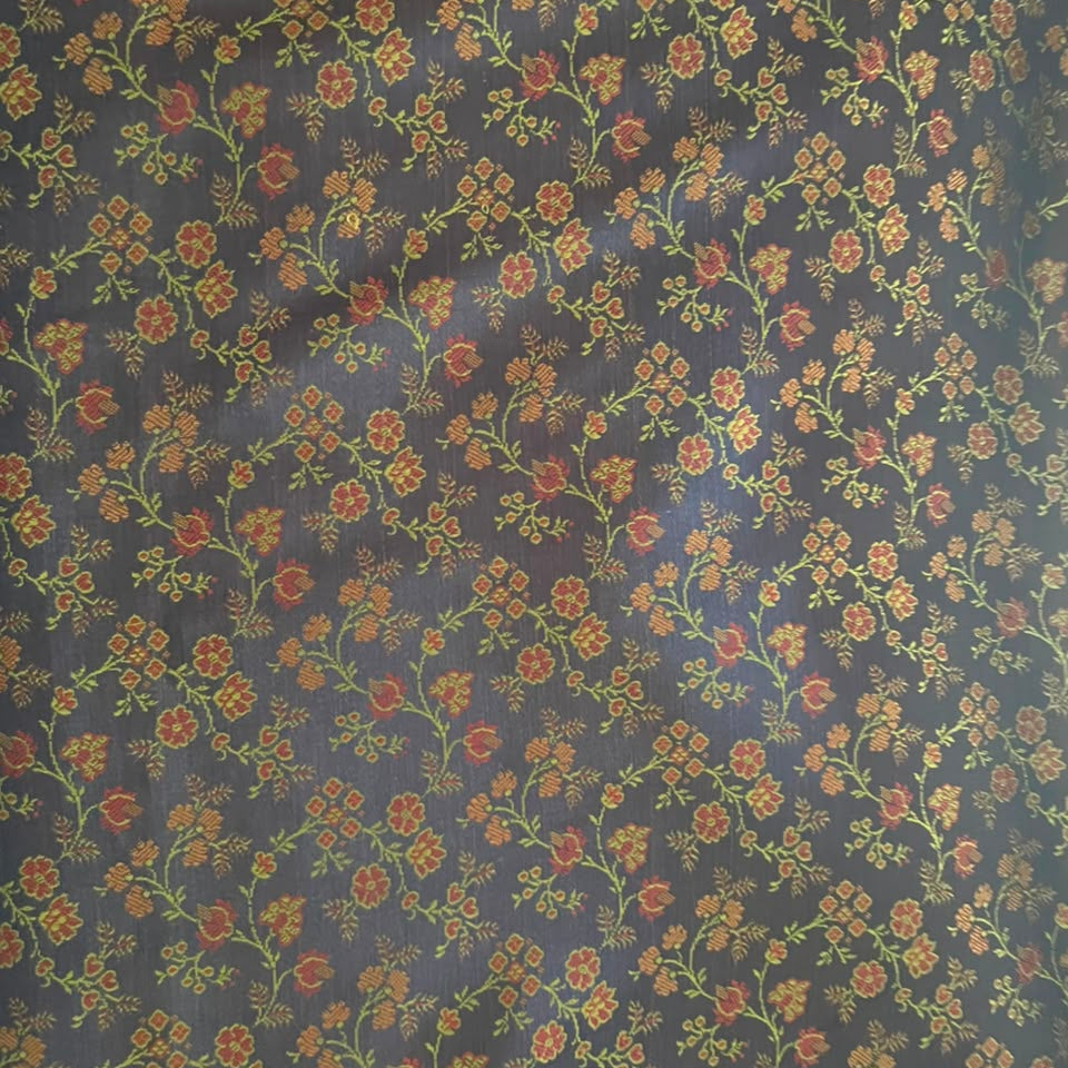 Banarasi Navy Blue With Flower Jaal Fabric