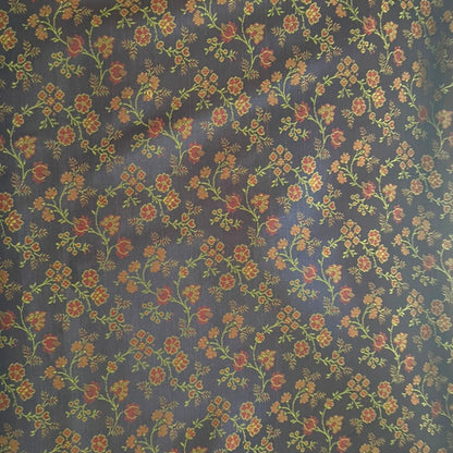 Banarasi Navy Blue With Flower Jaal Fabric