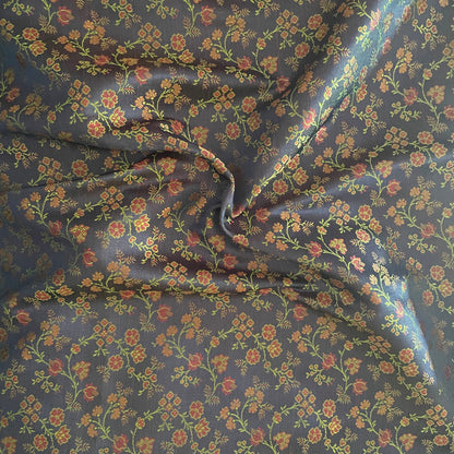 Banarasi Navy Blue With Flower Jaal Fabric